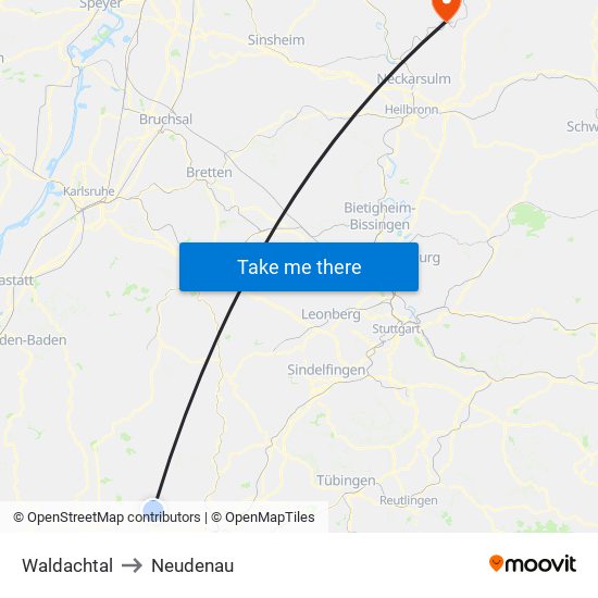 Waldachtal to Neudenau map