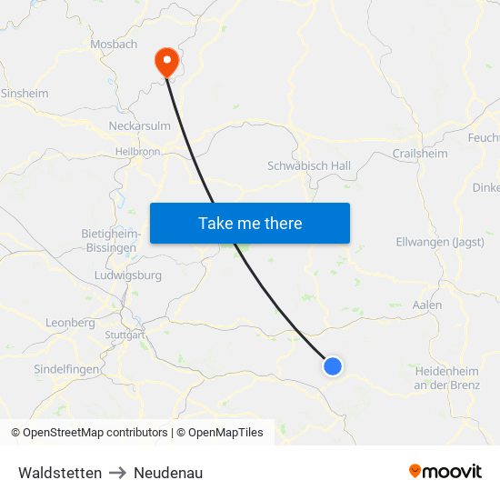 Waldstetten to Neudenau map