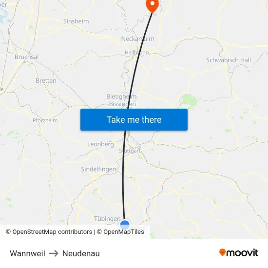 Wannweil to Neudenau map