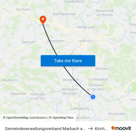 Gemeindeverwaltungsverband Marbach am Neckar to Kirchardt map