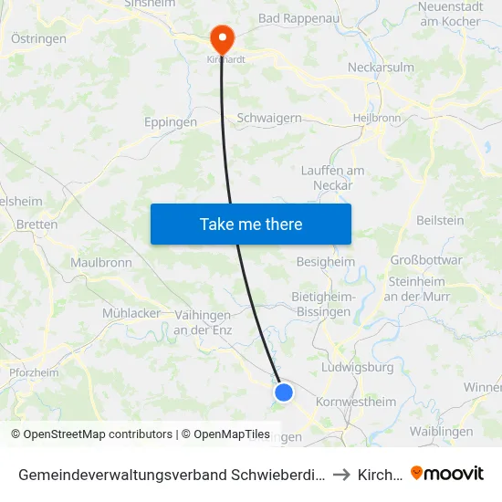 Gemeindeverwaltungsverband Schwieberdingen-Hemmingen to Kirchardt map