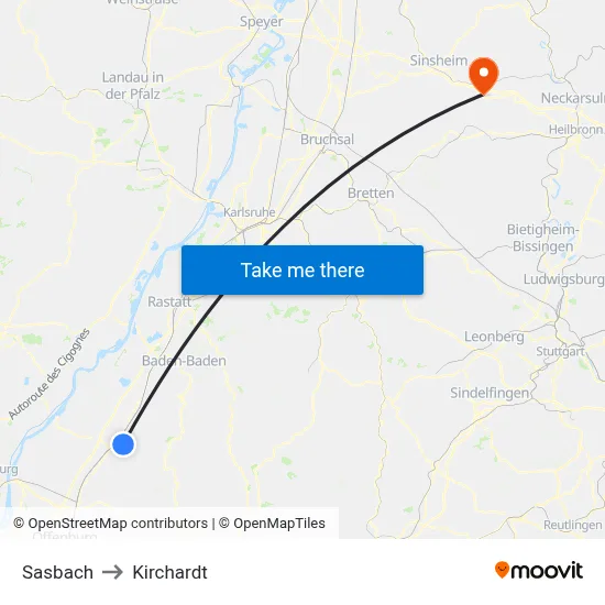 Sasbach to Kirchardt map