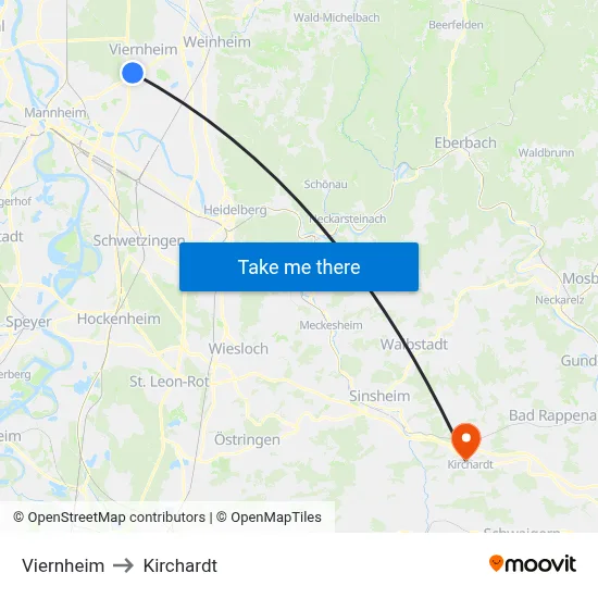 Viernheim to Kirchardt map