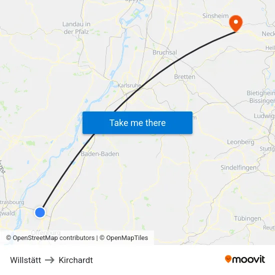 Willstätt to Kirchardt map
