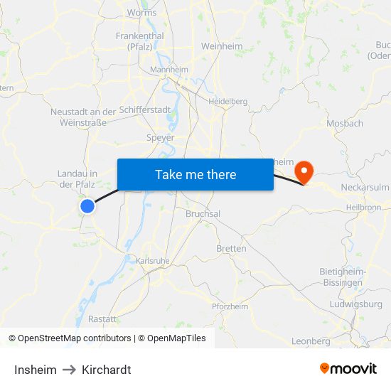 Insheim to Kirchardt map