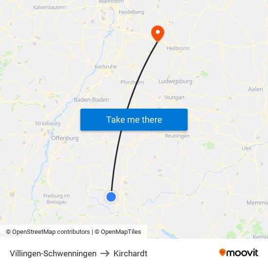 Villingen-Schwenningen to Kirchardt map