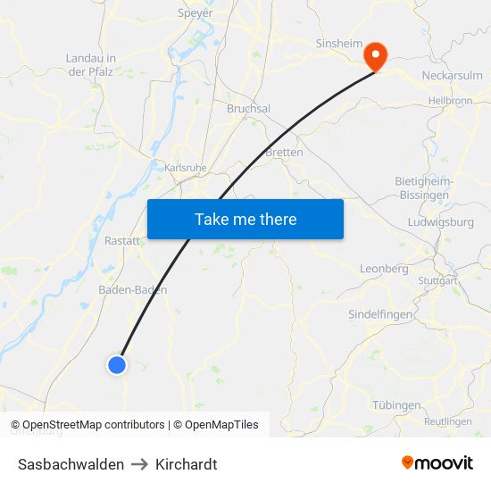 Sasbachwalden to Kirchardt map