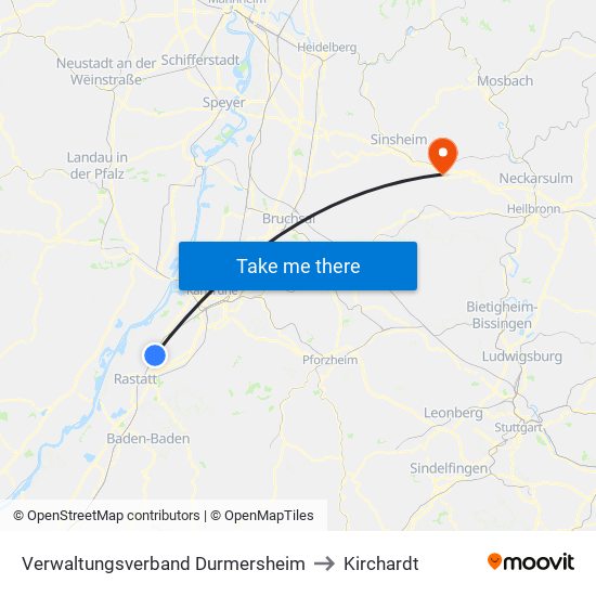 Verwaltungsverband Durmersheim to Kirchardt map