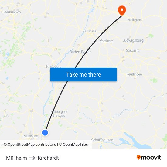 Müllheim to Kirchardt map