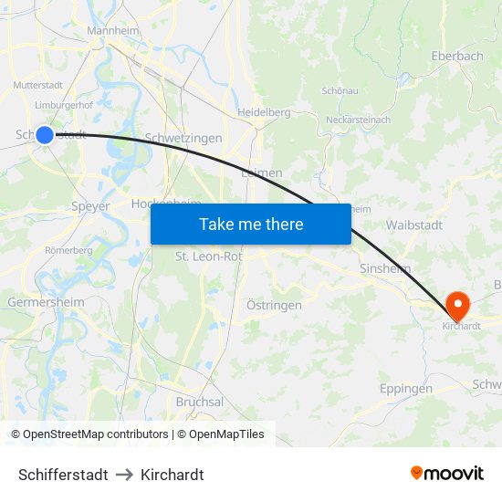 Schifferstadt to Kirchardt map