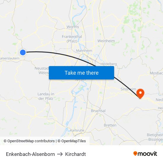 Enkenbach-Alsenborn to Kirchardt map