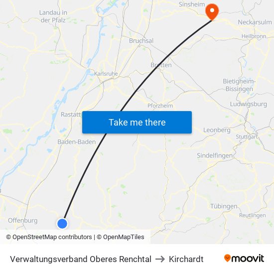 Verwaltungsverband Oberes Renchtal to Kirchardt map