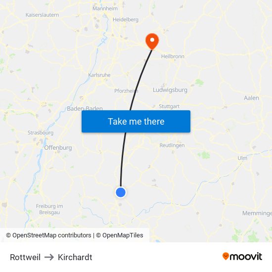 Rottweil to Kirchardt map