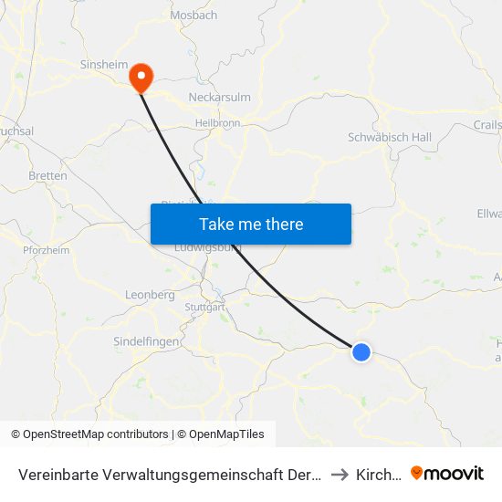 Vereinbarte Verwaltungsgemeinschaft Der Stadt Göppingen to Kirchardt map