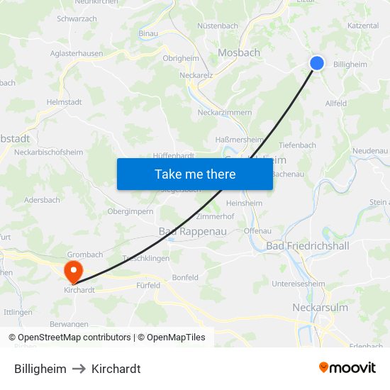 Billigheim to Kirchardt map