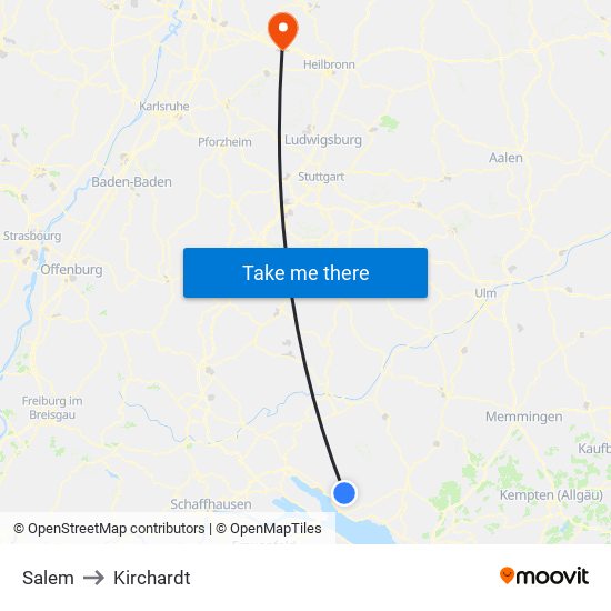 Salem to Kirchardt map