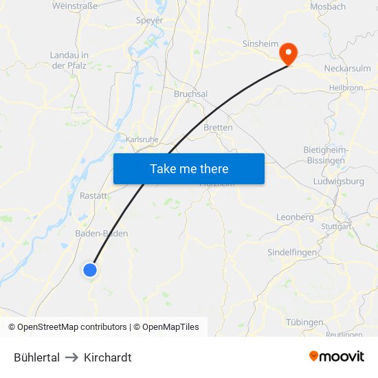 Bühlertal to Kirchardt map