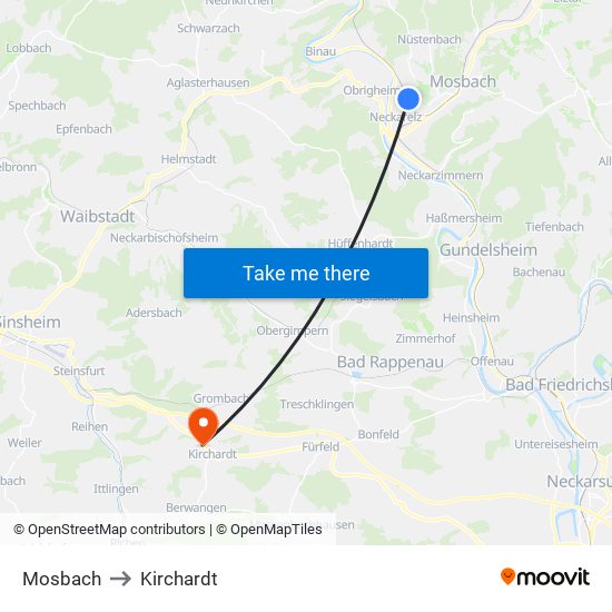 Mosbach to Kirchardt map