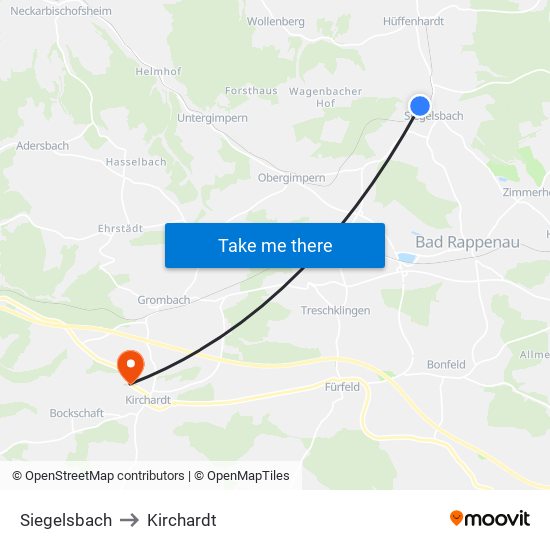 Siegelsbach to Kirchardt map