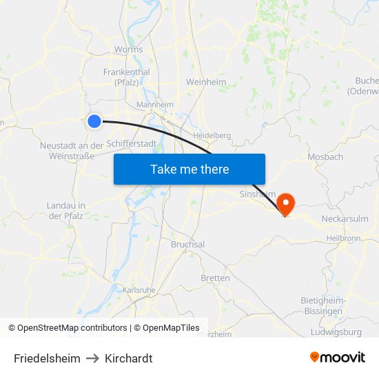 Friedelsheim to Kirchardt map