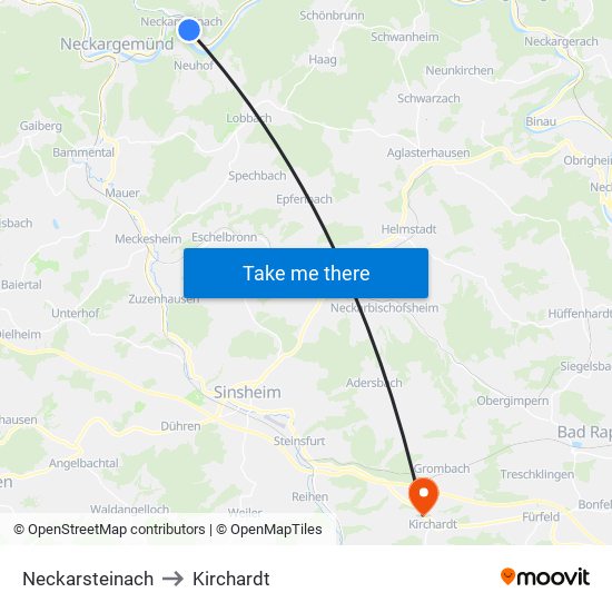 Neckarsteinach to Kirchardt map