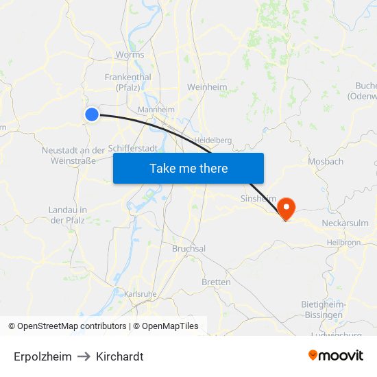 Erpolzheim to Kirchardt map