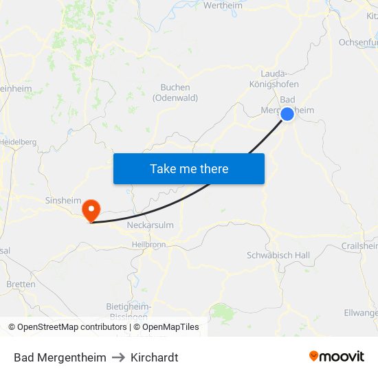 Bad Mergentheim to Kirchardt map