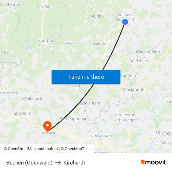 Buchen (Odenwald) to Kirchardt map