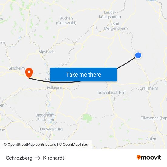 Schrozberg to Kirchardt map