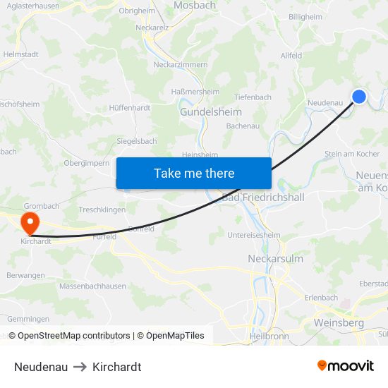 Neudenau to Kirchardt map