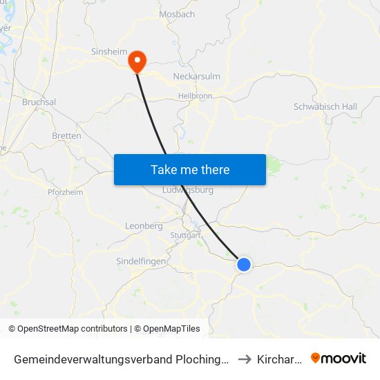 Gemeindeverwaltungsverband Plochingen to Kirchardt map