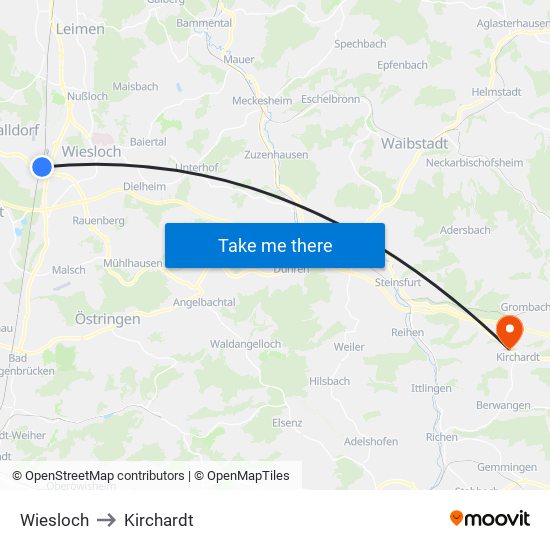 Wiesloch to Kirchardt map