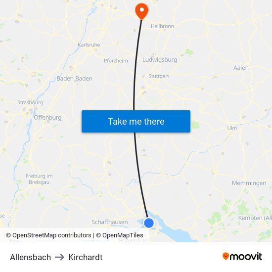 Allensbach to Kirchardt map