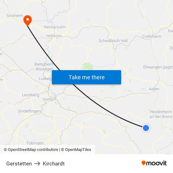 Gerstetten to Kirchardt map