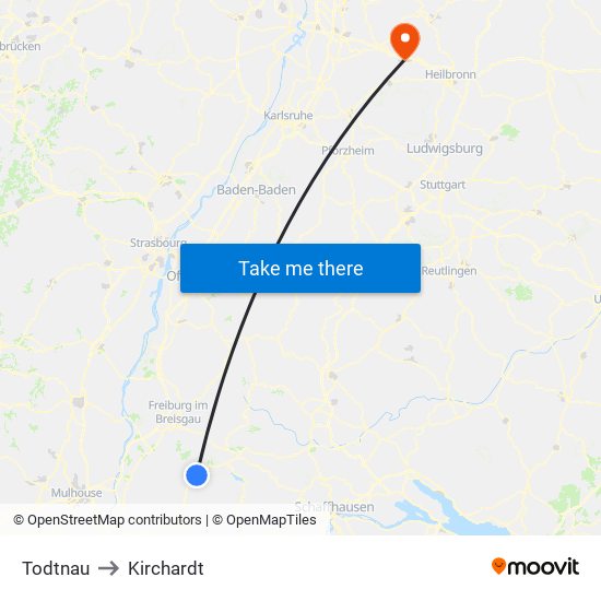 Todtnau to Kirchardt map