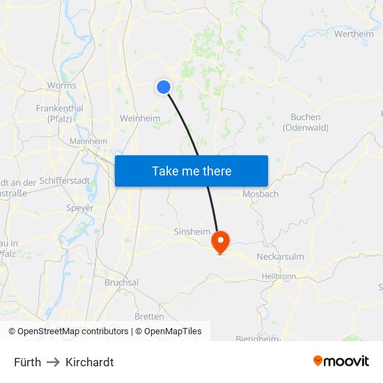 Fürth to Kirchardt map