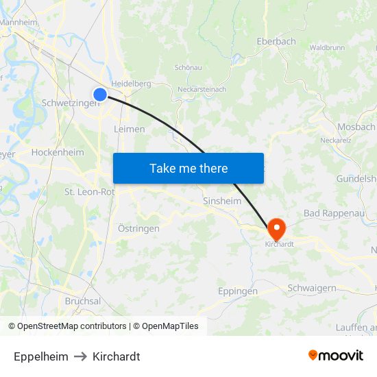 Eppelheim to Kirchardt map