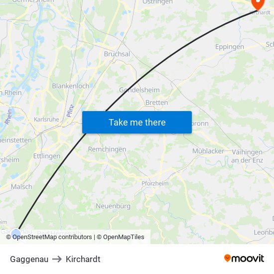 Gaggenau to Kirchardt map