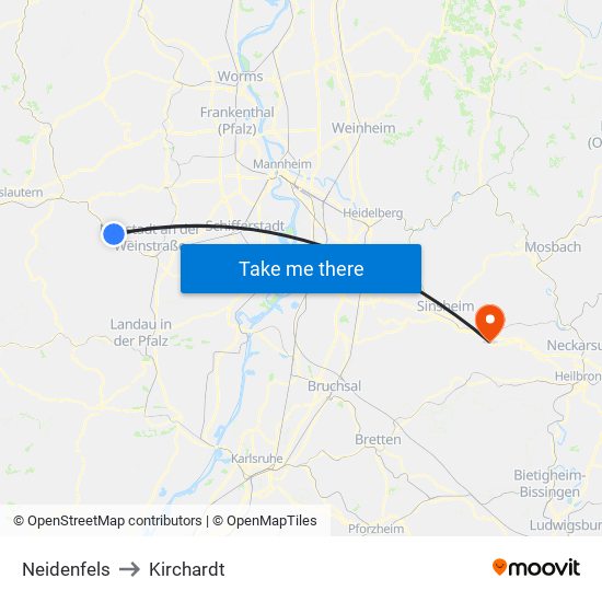 Neidenfels to Kirchardt map