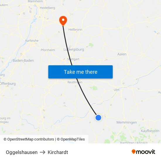 Oggelshausen to Kirchardt map