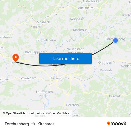 Forchtenberg to Kirchardt map