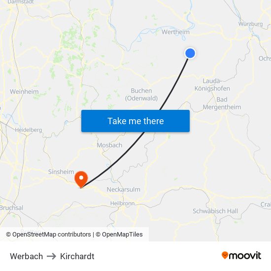 Werbach to Kirchardt map