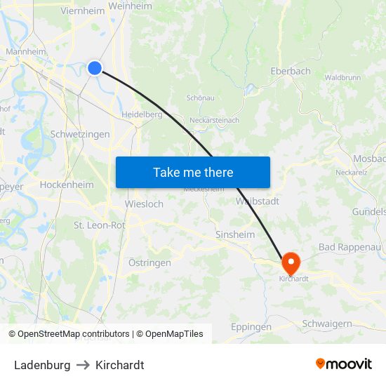 Ladenburg to Kirchardt map