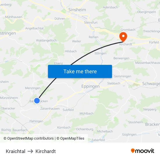 Kraichtal to Kirchardt map