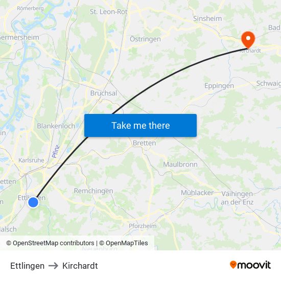 Ettlingen to Kirchardt map