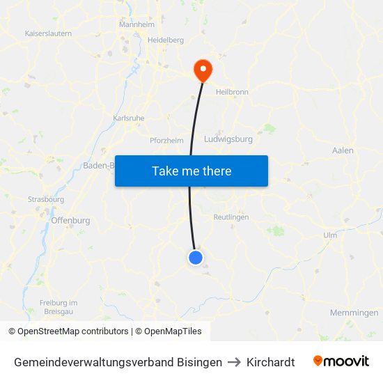 Gemeindeverwaltungsverband Bisingen to Kirchardt map