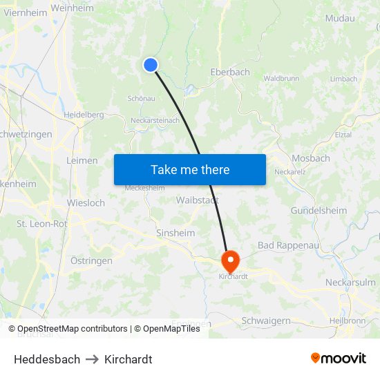 Heddesbach to Kirchardt map