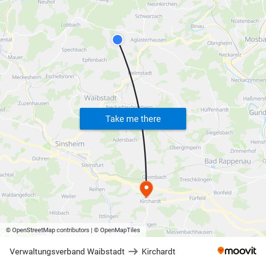 Verwaltungsverband Waibstadt to Kirchardt map