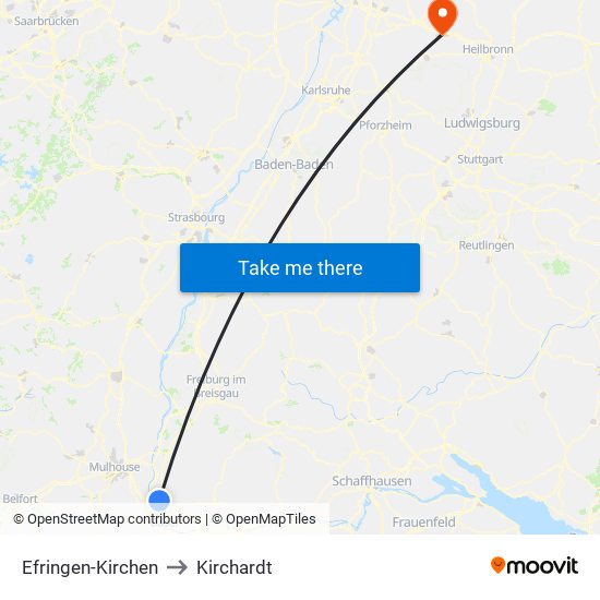 Efringen-Kirchen to Kirchardt map