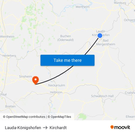 Lauda-Königshofen to Kirchardt map